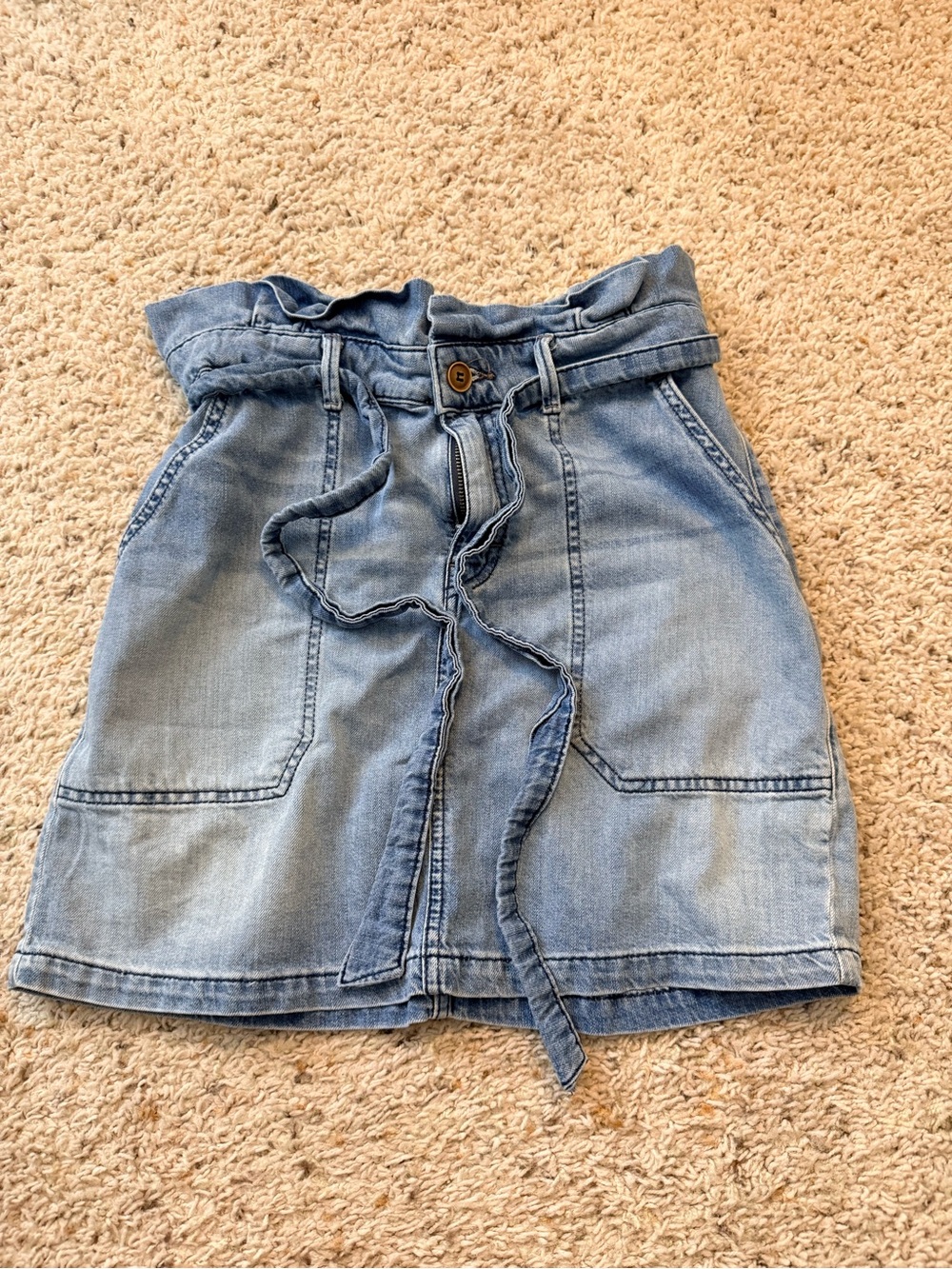 Free People Light Blue Denim Paperbag Tie-Waist Mini Skirt